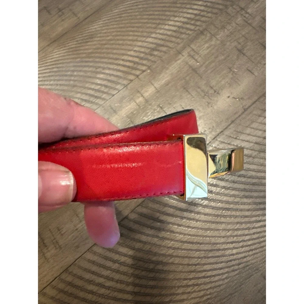 Vintage Tiffany & Co. Red Leather Belt Gold T Logo Buckle Made In Italy Sz S/M
